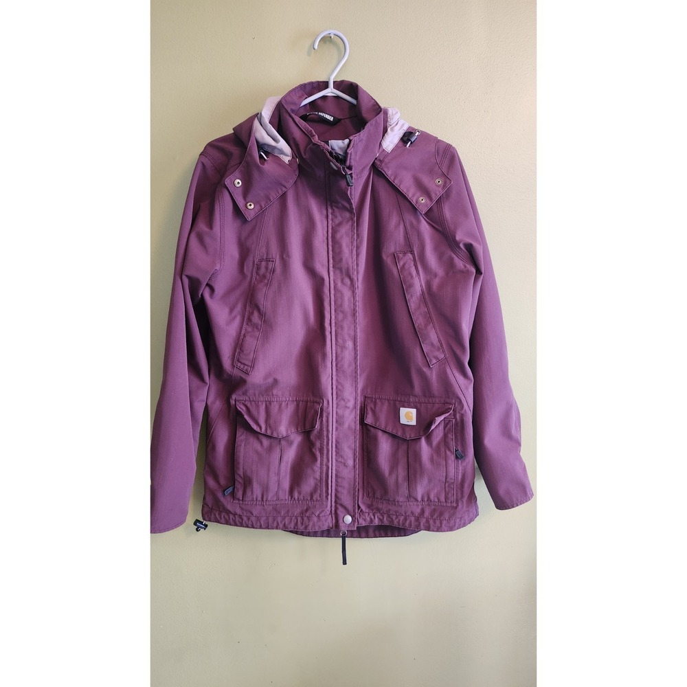 Carhartt Storm Defender Rare Burgundy Hooded Rain Jacket Women Med 8-10